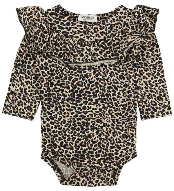 MarMar Body - L/Æ - Bibbi - Brun Leopardprint m. Flæse - 1 år (80) - MarMar Bodystocking - L/Æ