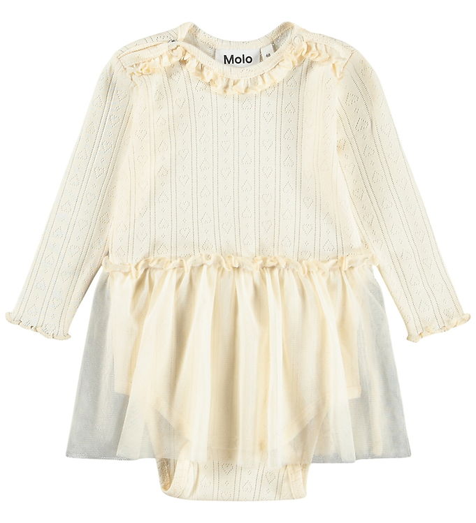 Molo Kjolebody l/æ - Frillo - Pearled Ivory m. Hulmønster/Tyl