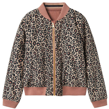 Name It Bomberjakke - Vendbar - NkfMariska - Sort/Rosa m. Leopri