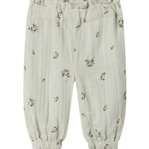 Name It Bukser - Musselin - NbfHikka - Aqua Gray m. Blomster