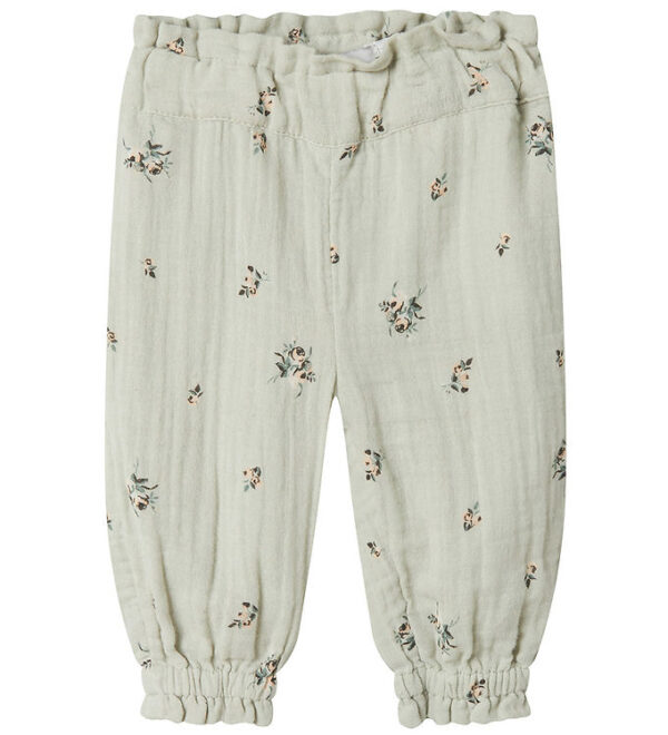 Name It Bukser - Musselin - NbfHikka - Aqua Gray m. Blomster
