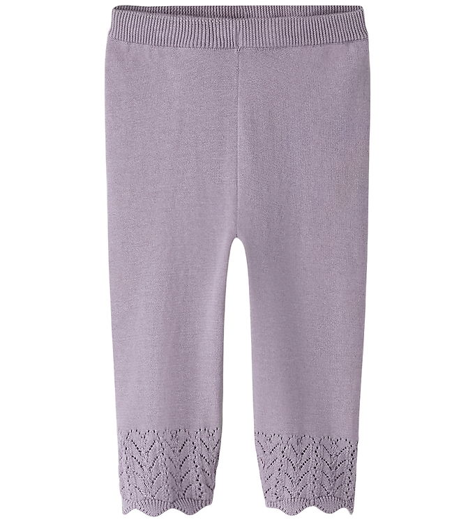 Name It Bukser - Strik - NbfBrit - Lavender Gray m. Hulmønster