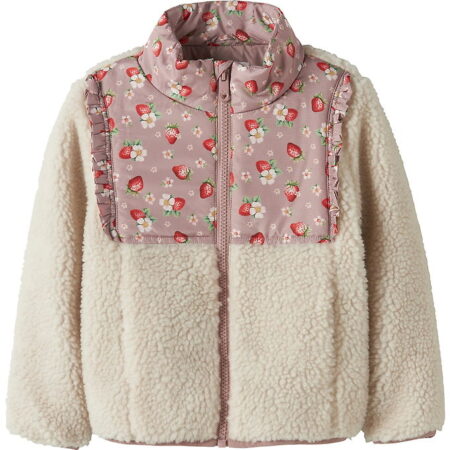Name It Fleecejakke - Teddy - NmfMinna - Whitecap Gray/STRAWBERR