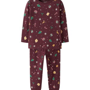 Name It Nattøj - 2-Delt - NmnVismas - Burgundy/Xmas - AOP