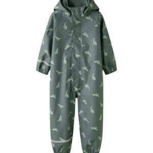 Name It Regndragt m. Fleece - PU - NmmDry10 - Balsam Green/DINO