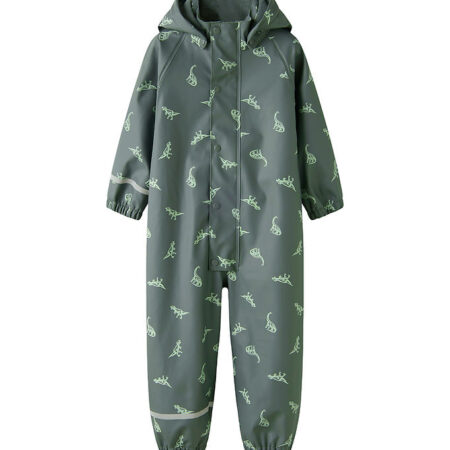 Name It Regndragt m. Fleece - PU - NmmDry10 - Balsam Green/DINO