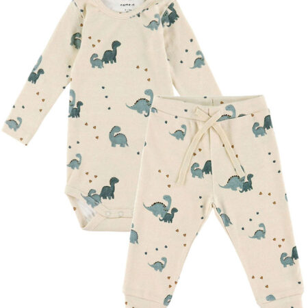 Name It Sæt - Bukser/Body l/æ - NbmNohr - Peyote Melange m. Dino