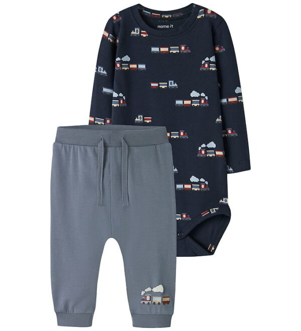 Name It Sæt - Bukser/Body l/æ - NbmVroels - Flint Stone/Navy