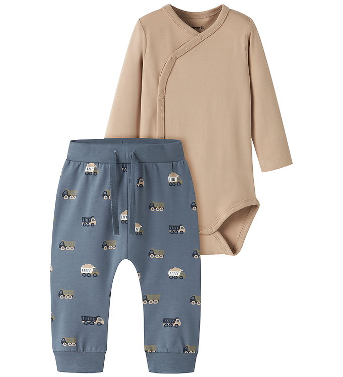 Name It Sæt - Bukser/Body l/æ - NbmVrolle - Sesame/Blue Mirage