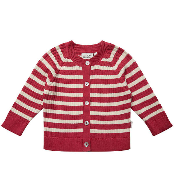 Sofie Schnoor Cardigan - Strik - Berry Red/Off White Stribet